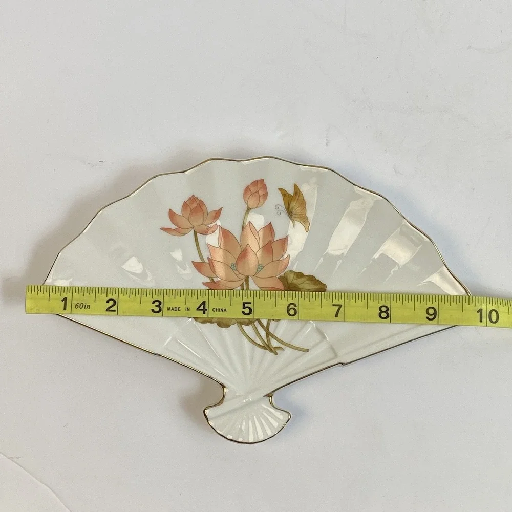 Beautiful Vintage‎ Japanese Porcelain Fan Shaped Tidbit Serving Plate Butterfly